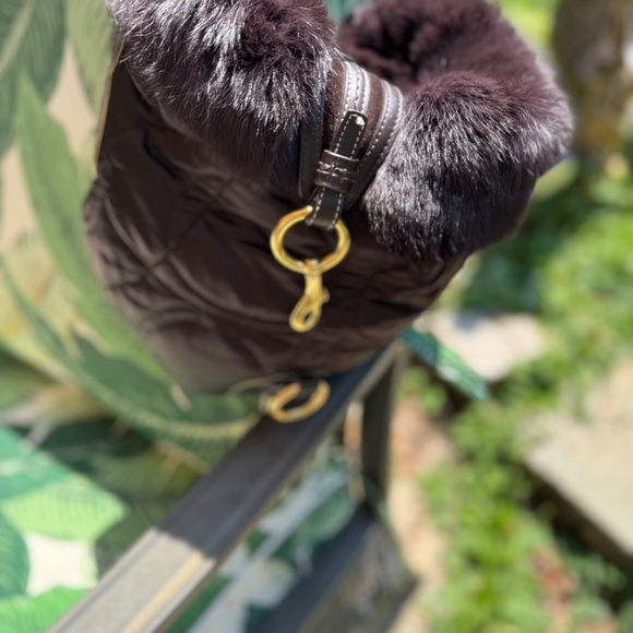 Vintage Limited Edition -Coach Brown Rabbit Fur Nylon Quilted Hobo Bag - Picture 2 of 11